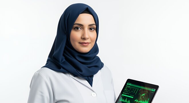 Portrait of a Confident Muslim Female Doctor Holding a Tablet