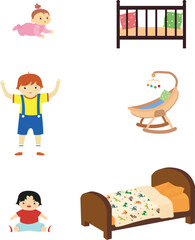 Fototapeta premium Set of cute children icons in flat style. Vector illustration on white background.