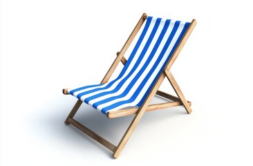 Blue striped beach chair perfect for summer relaxation.