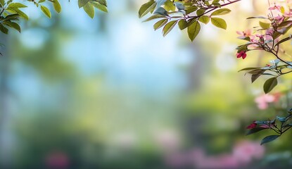 Delicate spring foliage and blossoms in soft focus.
