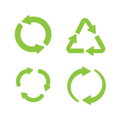 Fototapeta premium Green Recycling Arrows Symbols Set on White Background, Eco-Friendly Loop Icons: Sustainable Environmental Graphics, Set of Green Recycling Symbols for Environmental Concepts.