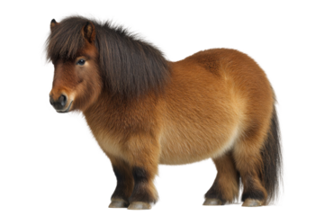 Cute miniature horse standing in studio setting pet photography. Isolated on transparent background, png.