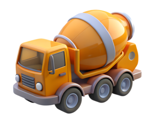3D cement mixer truck icon in PNG and white background