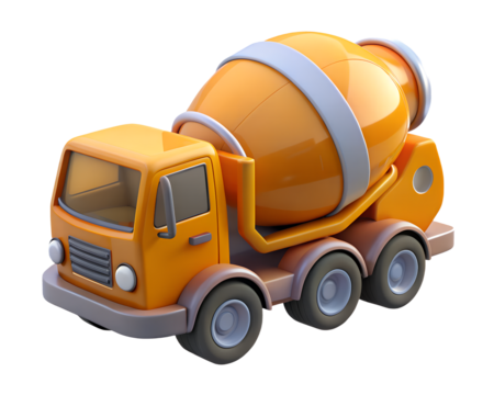 3D cement mixer truck icon in PNG and white background