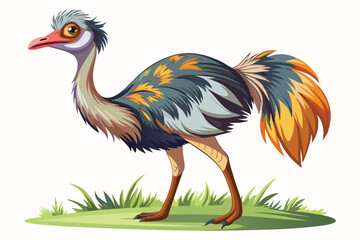Stylized Ostrich Standing Proudly on a Grassy Patch Detailed Colorful Vector Art Portraying the Majestic Bird on Display
