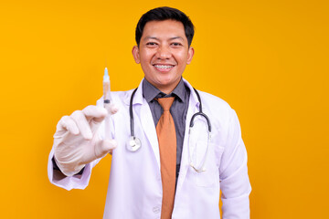 Confident Physician In A Lab Coat And Gloves, Offering Vaccination Or Medication
