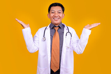 Young Asian doctor Smiling With Braces, Hands Open, Showing Welcome or Explanation