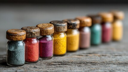 Aesthetic row of colorful jars displaying a creative timeline concept through vibrant and captivating colors