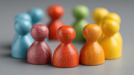 A collection of colorful wooden figures symbolizing cross-functional innovators and team interconnectedness