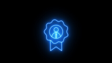 Glowing neon employee award icon. Modern human resources symbol on black background
