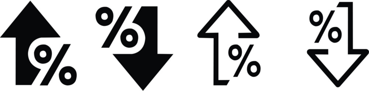 percentage growth and decline icons set percent arrow up and down flat and line style symbols collection stock vector