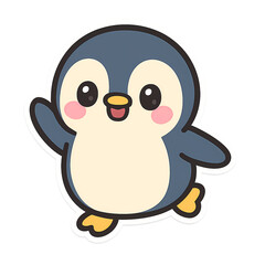 Fototapeta premium Adorable cartoon penguin waving hello with happy expression, perfect for children's themes and joyful designs