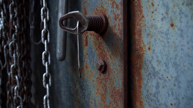 Rusted metal with chains