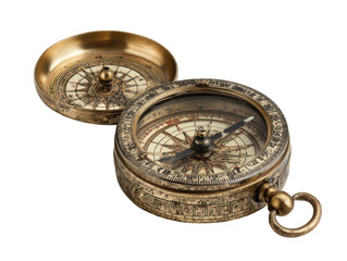 Antique navigation compass vintage collectible classic decor studio. Isolated on transparent background, png.