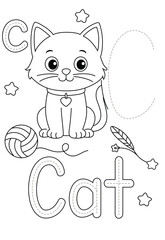 Fun Alphabet Tracing Sheet Letter C with Cute Cat.cdr