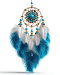 Dreamcatcher in the light: A meticulously crafted dreamcatcher, adorned with vibrant feathers and intricate beadwork, hangs gracefully.