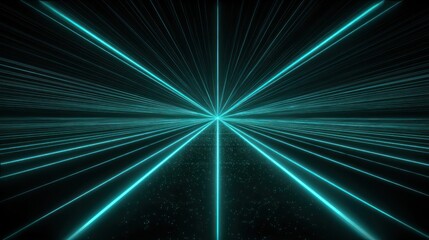 Teal glowing lines radiate outward from a central point in a dark space.