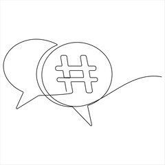 One line drawing of Hashtag symbol minimalist continuous line art vector for social media and digital content