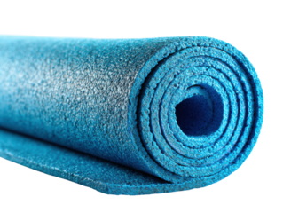 Yoga mat preparation for fitness classes home studio relaxed view. Isolated on transparent background, png.