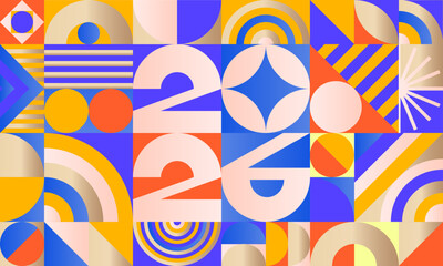 2026 banner vector geometric colorful style modern typography for poster, greeting card, flyer, event calendar