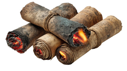 Burning herbal sticks indoor setting natural remedy warm ambiance. Isolated on transparent background, png.