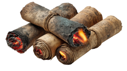 Burning herbal sticks indoor setting natural remedy warm ambiance. Isolated on transparent background, png.