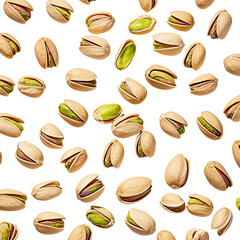 Artistic Flat Lay of Pistachio Nuts Isolated on White Background, Generative AI