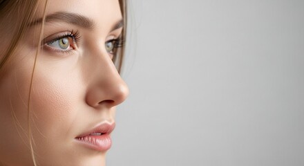 Naklejka premium Close-up of a woman's face, profile view.
