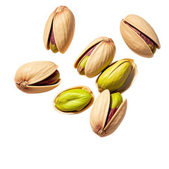 Artistic Flat Lay of Pistachio Nuts Isolated on White Background, Generative AI
