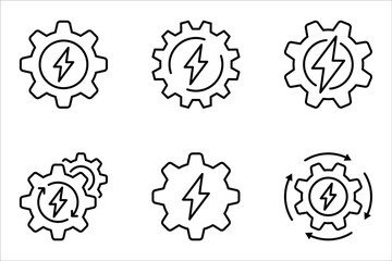Gear with lightning line icon set. Electric power generation technology. vector illustration on white background