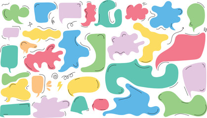 Crayon box. Speech frame balloon for text Abstract Colorful Speech Bubble Set Hand Drawn Doodle Shapes for Chat and Message Design.