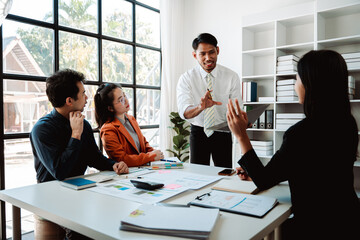 Business handshake concept. Illustration of business people working together. Successful deal after a good meeting. Brainstorming of young modern group. Team meeting to achieve goal. Business people