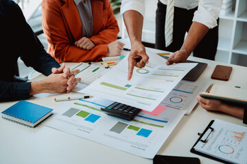 Business handshake concept. Illustration of business people working together. Successful deal after a good meeting. Brainstorming of young modern group. Team meeting to achieve goal. Business people