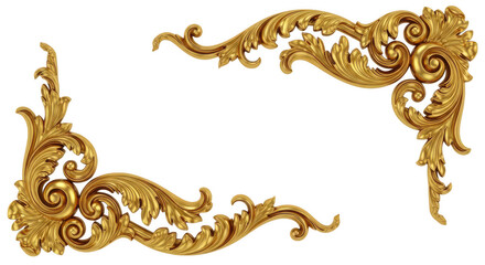 Ornate gold corner embellishments isolated on transparent background
