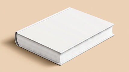 A pristine, blank, hardcover book rests on a pale beige background, angled slightly to the left, casting a subtle shadow. Its smooth, white cover offers a clean, minimalist aesthetic