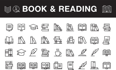 Book & Reading Icon Set Education, Literature, and Learning