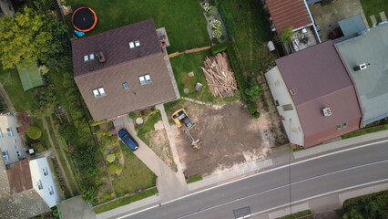 Demolition and construction work during the removal of an old building in a village. Heavy...