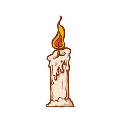Vintage Burning Candle Illustration – Hand Drawn Melting Wax Candle with Flame for Spiritual and