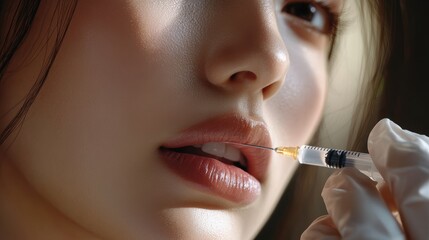 Plastic surgeon touching and examining facial skin of a Asian female,Woman face being checked doctor hands to cosmetic surgery,rhinoplasty surgery in clinic or hospital, generative ai,3d render.