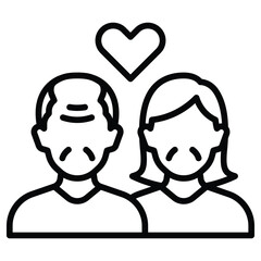 Outline elderly couple icon for senior and grandparents