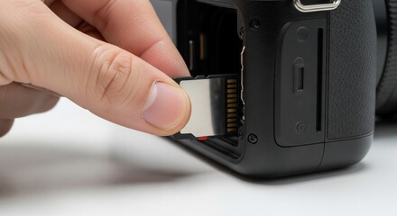 Inserting SD Card into Digital Camera, Close-up View