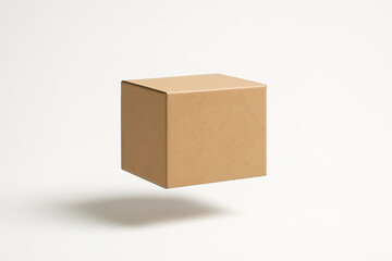Floating Kraft Cardboard Box: Minimalist Product Packaging Mockup