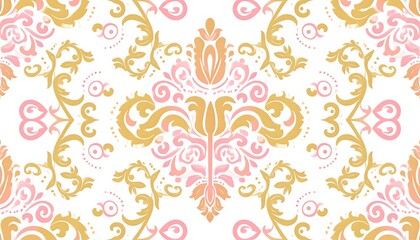 Ornate floral damask pattern on white background