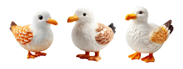 Fototapeta premium Detailed Collection of Small Seagull Figurines on Transparent Background