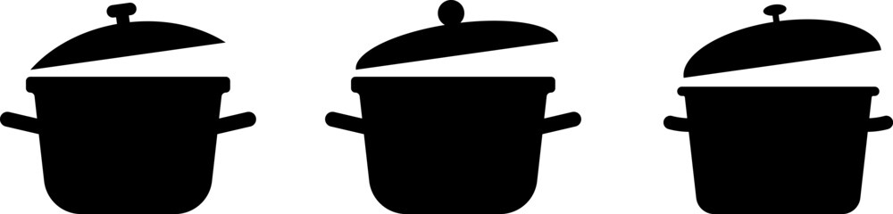cooking pots icons set. preparing meals in the kitchen. symbolizing cooking and kitchen preparation tools. cooking and kitchen elements