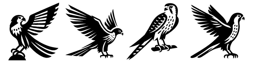 Fototapeta premium Simple Falcon Collection Illustration, Hunting Bird Modern Set Vector for Icon and Wildlife Themes Design