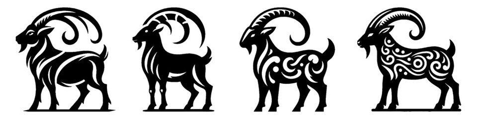 Fototapeta premium Simple Ibex Collection Illustration, Mountain Animal Modern Set Vector for Icon and Wilderness Themes Design