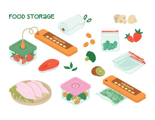 Food storage. Vacuum packaging of products. Vector illustration.