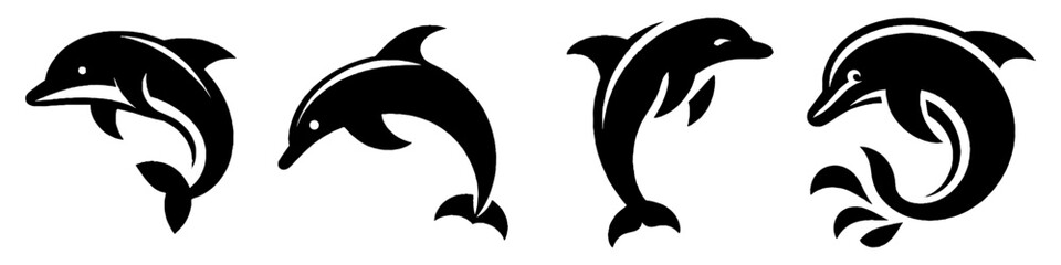 Simple Dolphin Collection Illustration, Marine Mammal Modern Set Vector for Icon and Ocean Themes Design