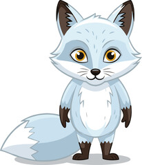 Obraz premium Cute arctic fox cartoon standing, looking forward. Adorable animal, wildlife, furry creature, blue color, mascot, art